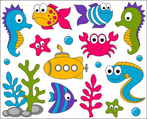 Under The Sea Clip Art, Ocean Digital ClipArt, Bright Cute Fishes