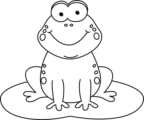 Black and White Cartoon Frog on a Lily Pad Clip Art - Black and 