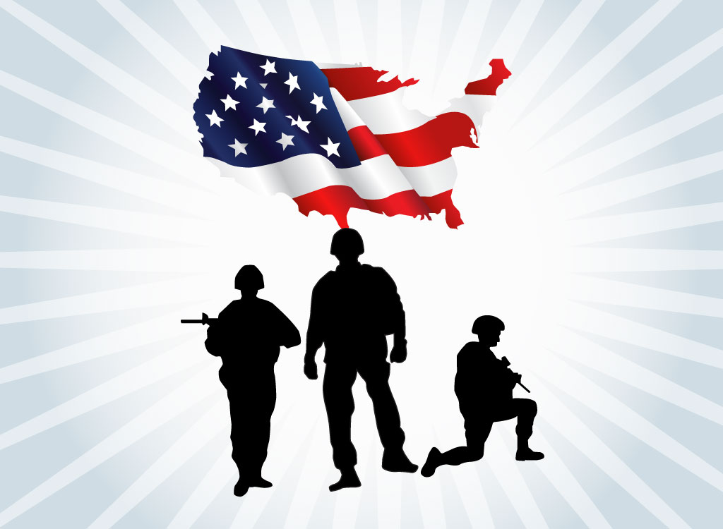 american flag with soldiers