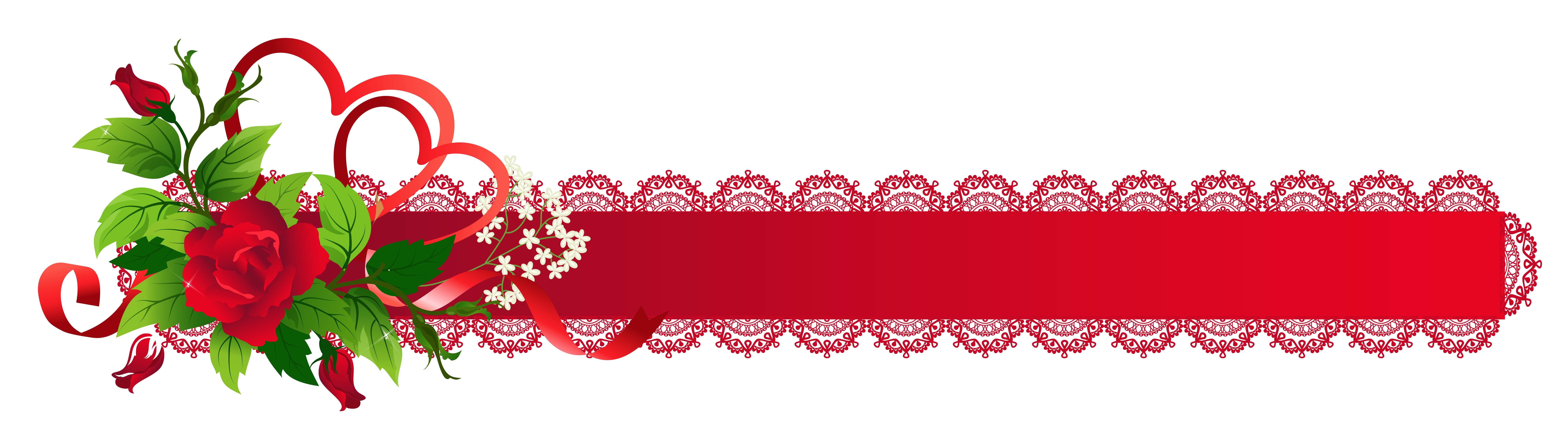 Red Deco Ribbon with Rose PNG Clipart