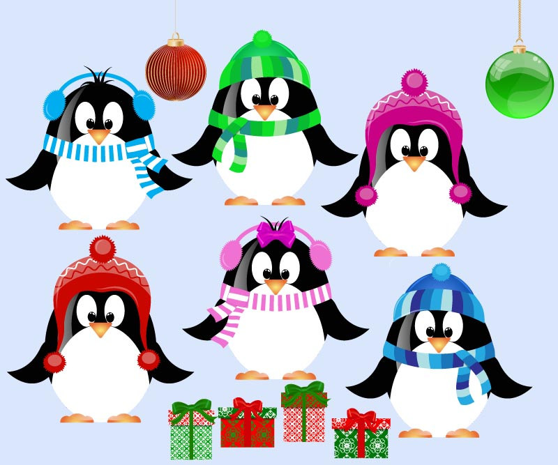 ETSY Cute Christmas Penguin Clip Art for scrapbooking by manuna