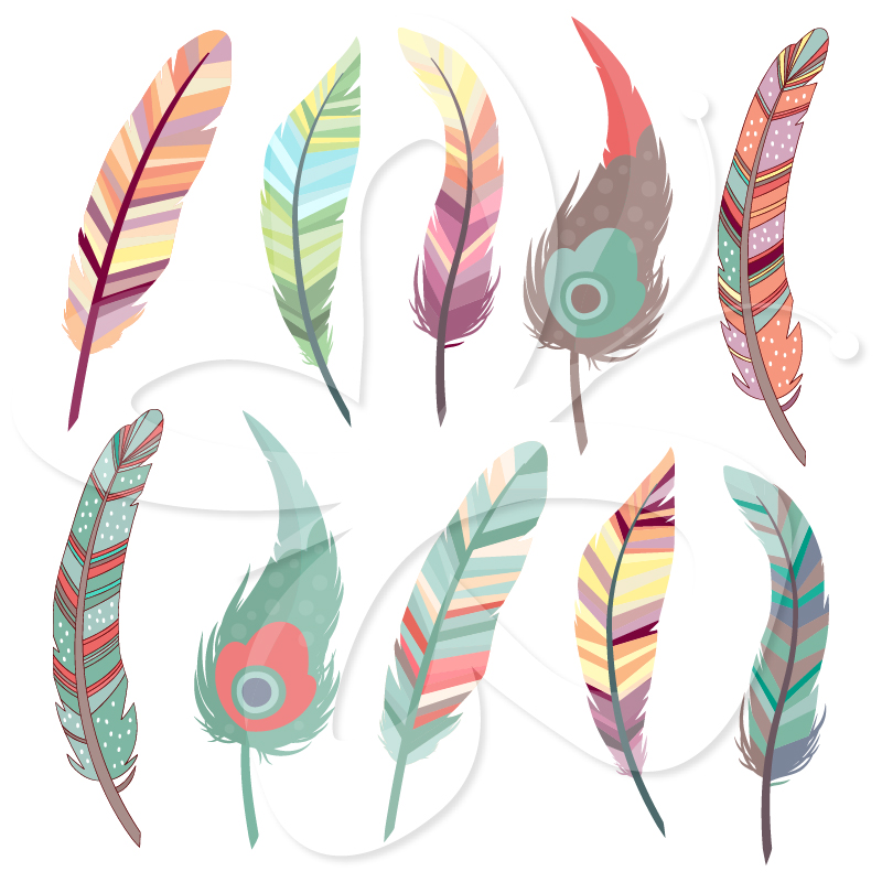 Beautiful Feathers Clip Art Set - Creative Clipart Collection
