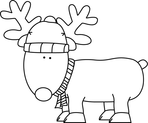 Black and White Christmas Reindeer Clip Art - Black and White 