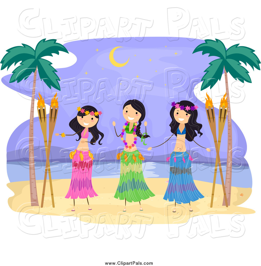 Pal Clipart of Hawaiian Hula Dancer Girls on a Beach by BNP Design 