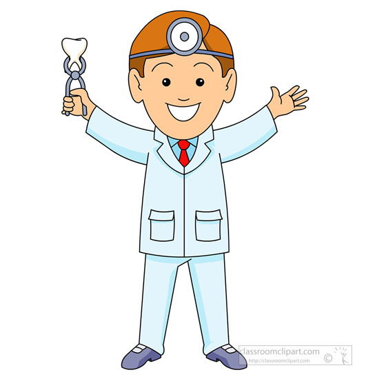Dental : cartoon-dentist-holding-extracted-tooth : Classroom Clipart