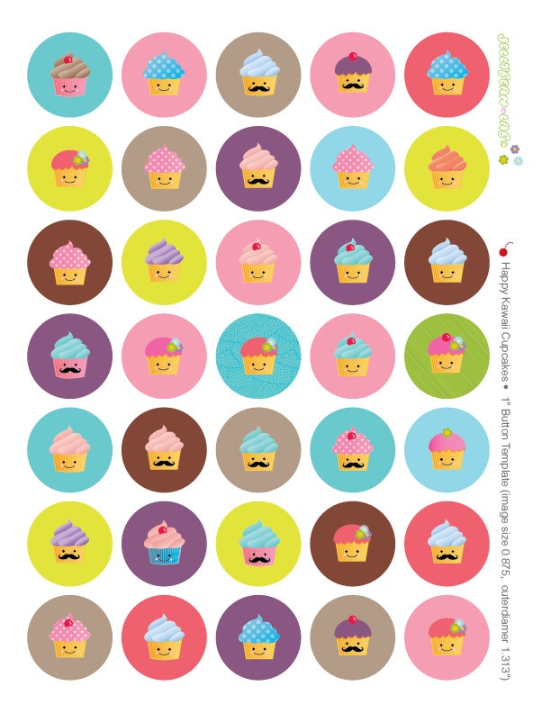 Kawaii Cupcakes with Mustaches Digital Clip Art Printable for Tiles, �