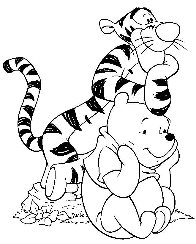 Disney cartoon coloring picture of pooh bear with friend tiger for 