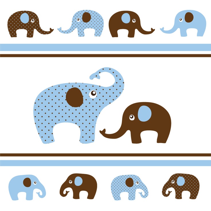 Digital Clip Art - Elephants in Baby Blue and Brown - 12 Elephants