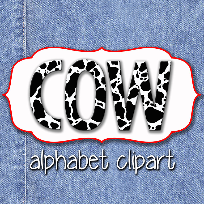 Cow Print Alphabet Clipart Cow Spots Alphabet by TheArtBoxDesigns
