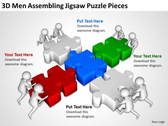 Business Men 3d Assembling Jigsaw Puzzle Pieces PowerPoint 