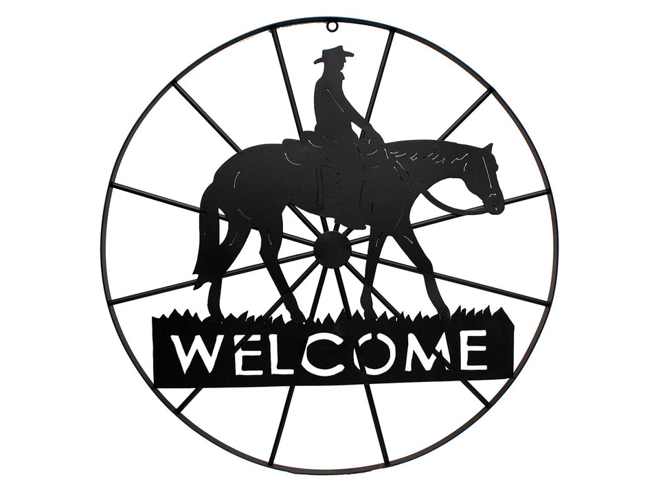Metal Welcome Wagon Wheel With Horse Cowboy Shop Hobby Lobby