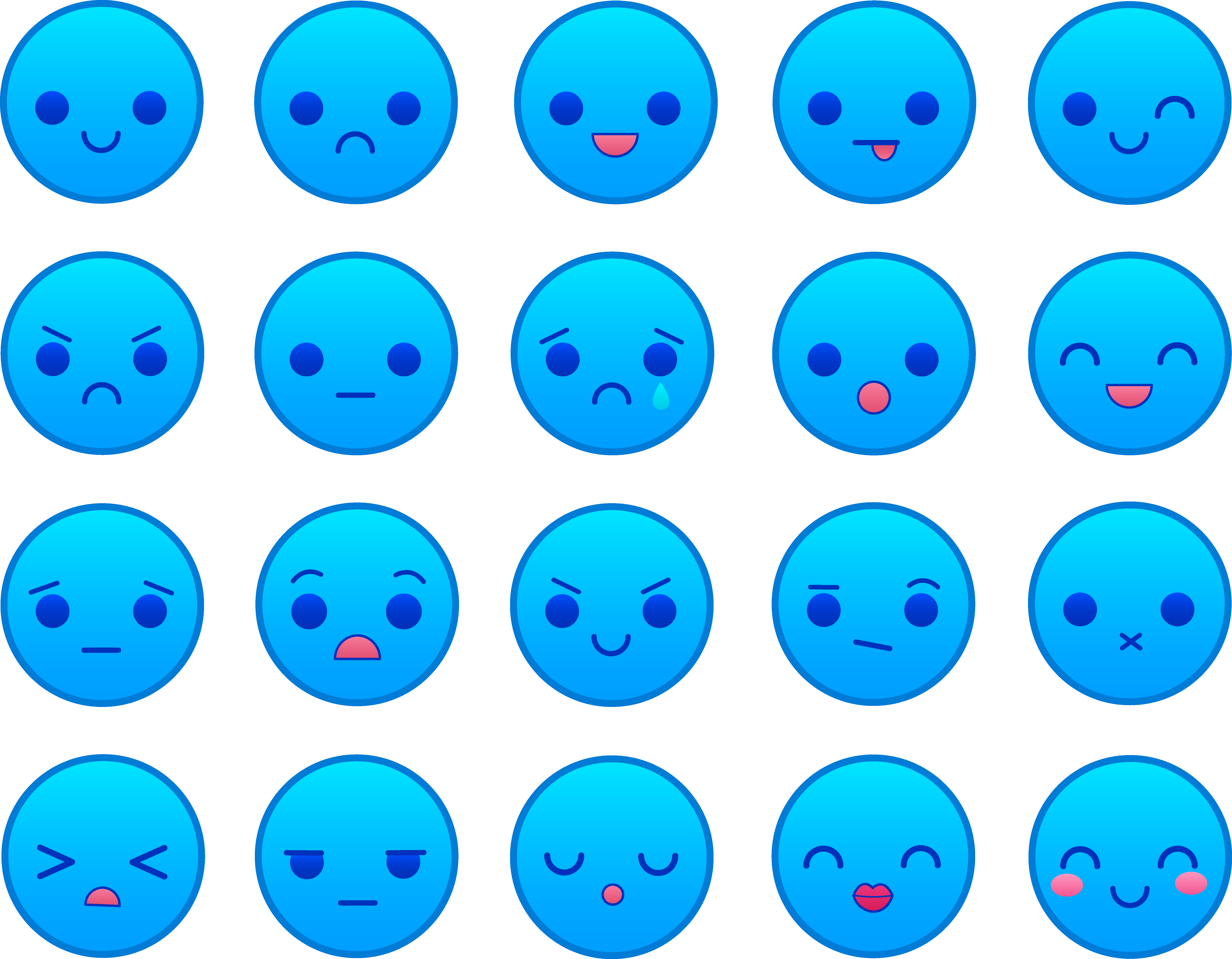 Blue Emoticons Set - Free Clip Art