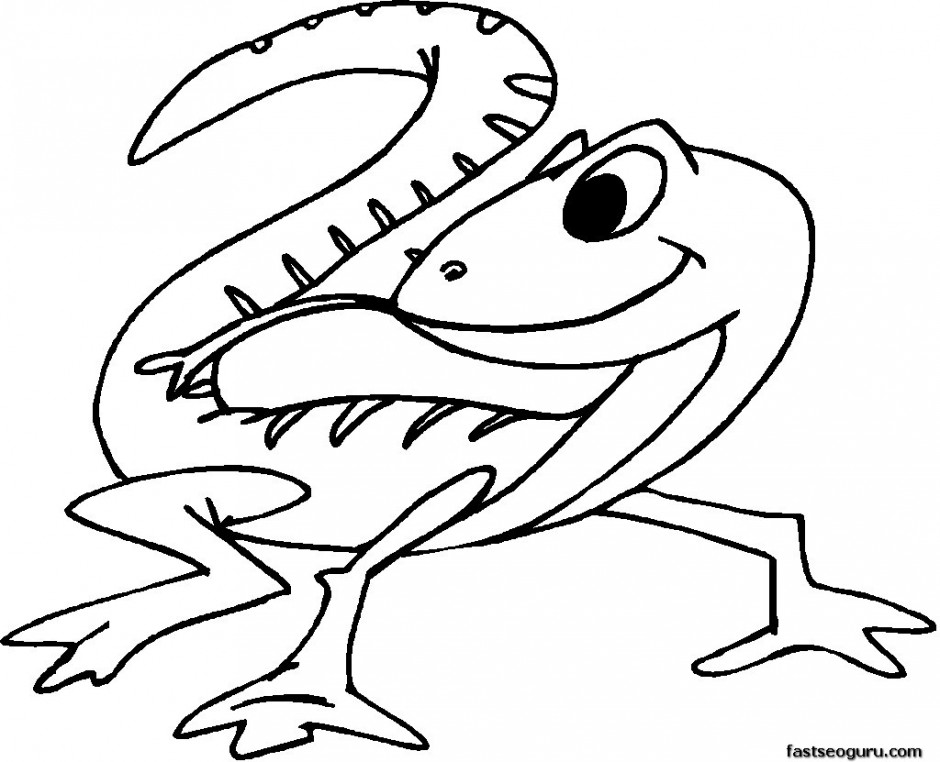 Cartoon Clipart Of A Black And White Lizard Vector Outlined 254509 