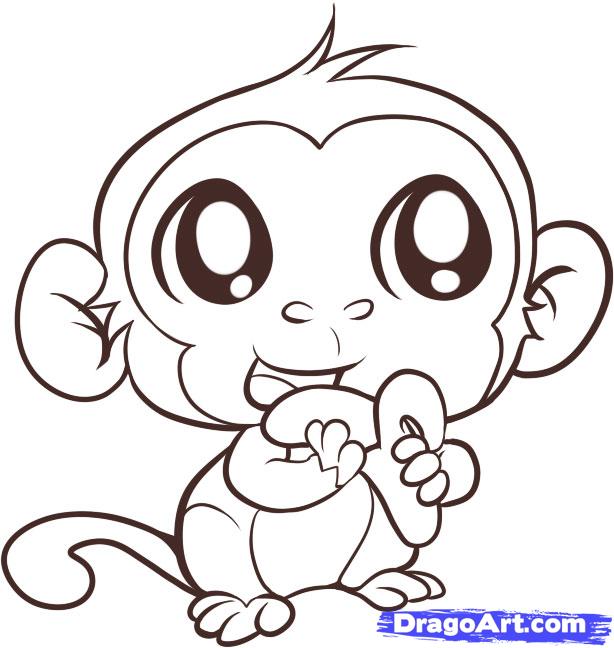 How to Draw an Easy Monkey, Step by Step, forest animals, Animals 