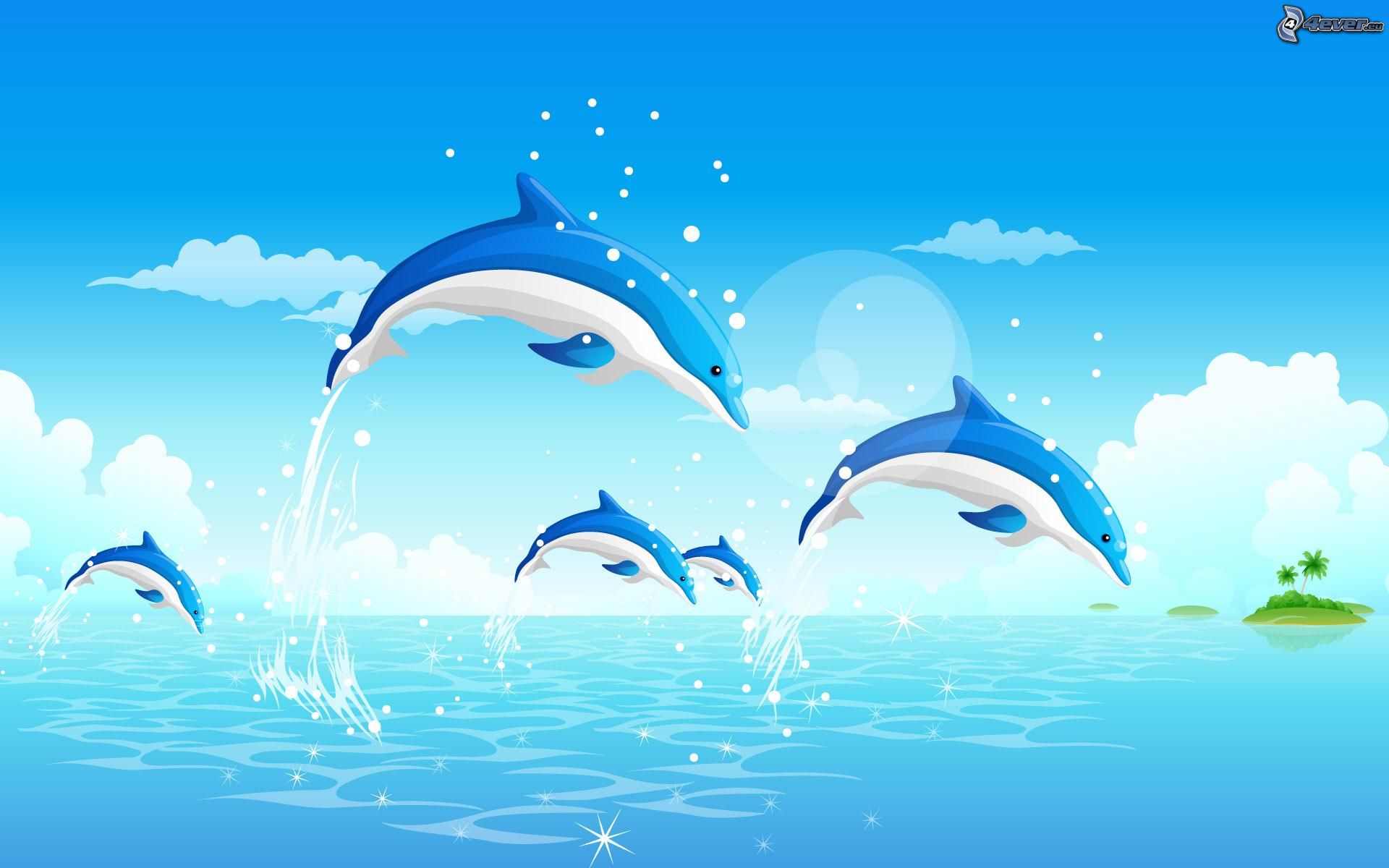 jumping-dolphins,-cartoon- 