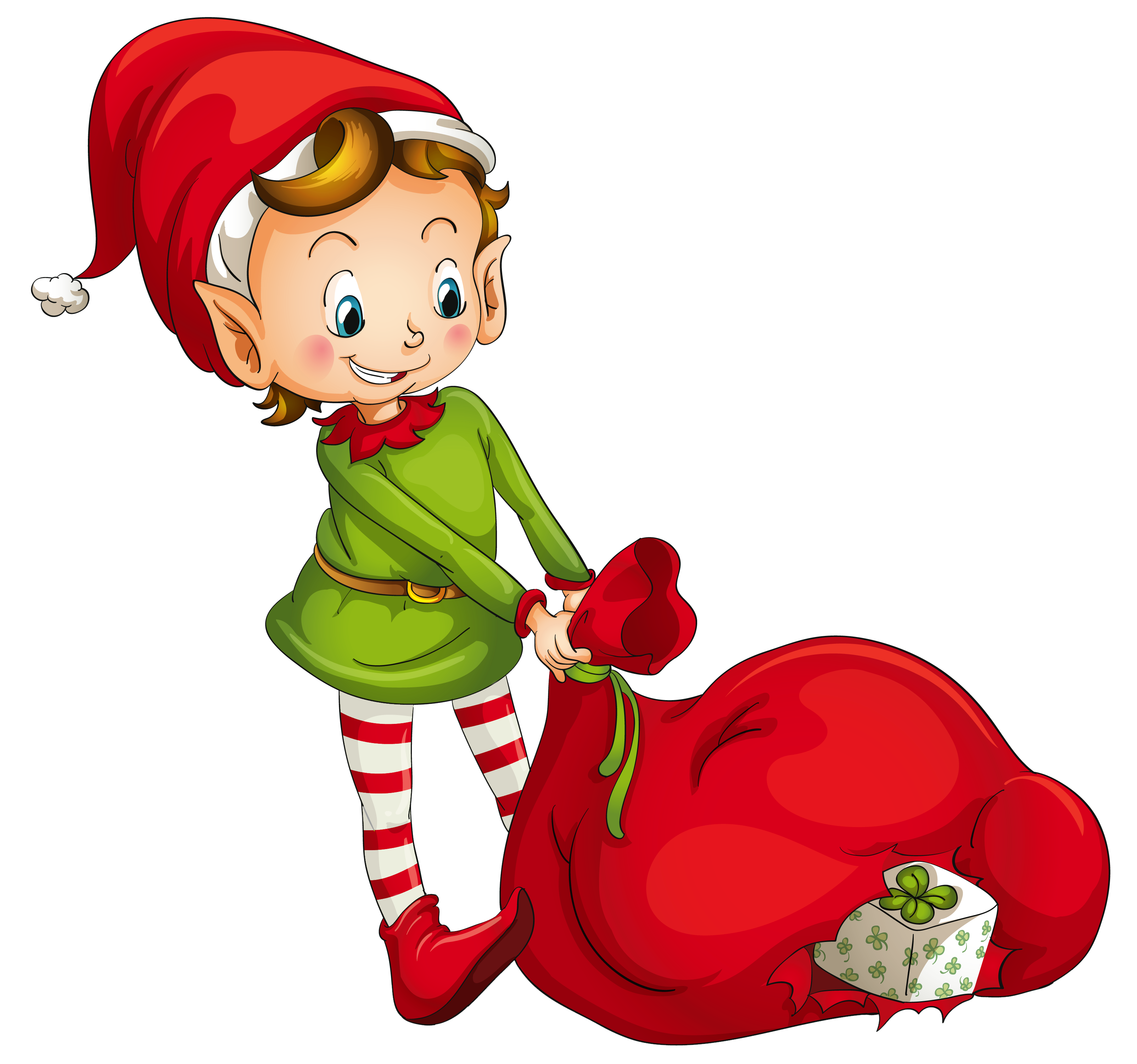 Christmas Elf with Santa Bag Clipart