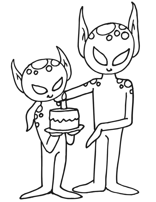 Alien Coloring Page An Alien Holding a Birthday Cake Lion Coloring 