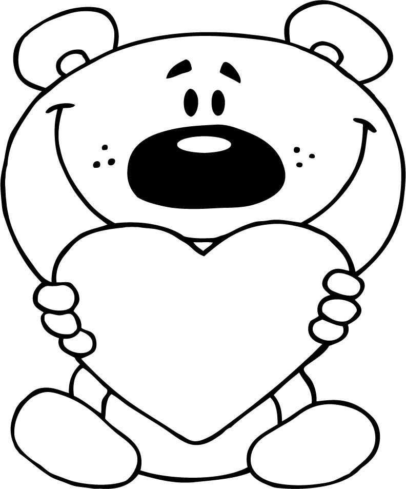 cute love coloring page of teddy bear holding red heart - Coloring 