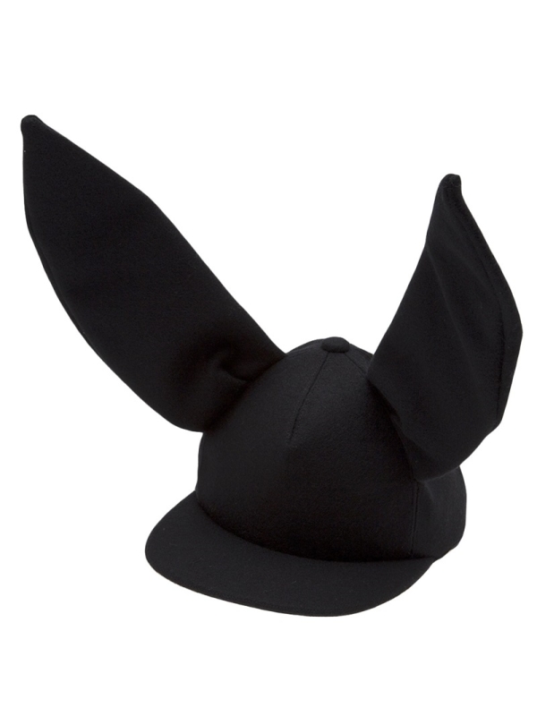 Black wool cap from Commes des Garcons featuring leather brim 