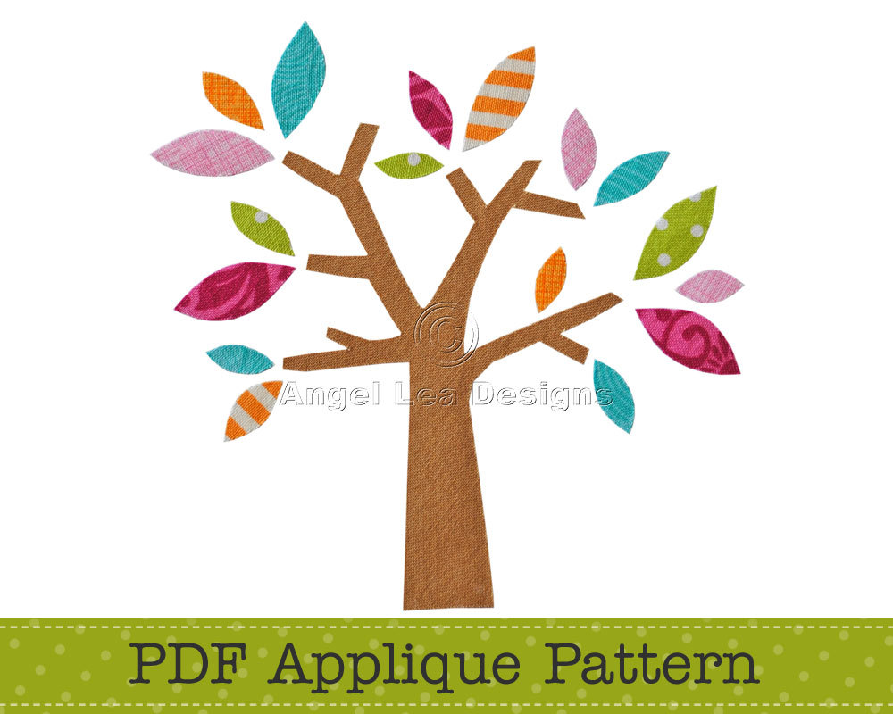 Tree Applique Pattern PDF Tree with Leaves by AngelLeaDesigns