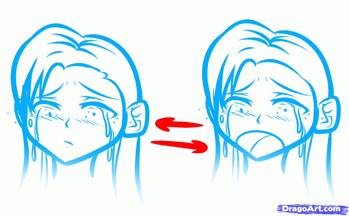 How to Draw a Sad Face, Sad Anime Face, Step by Step, Anime People 