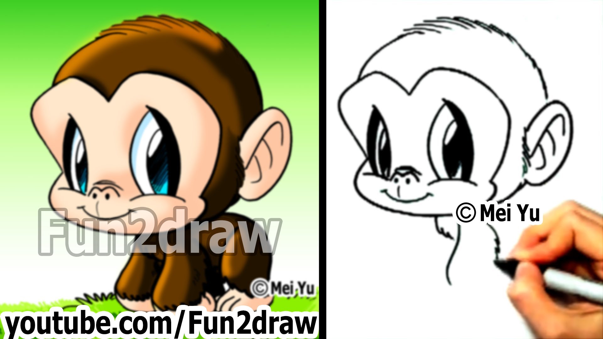 Chimpanzee - How to Draw a Monkey - Draw Animals - Cute Art 