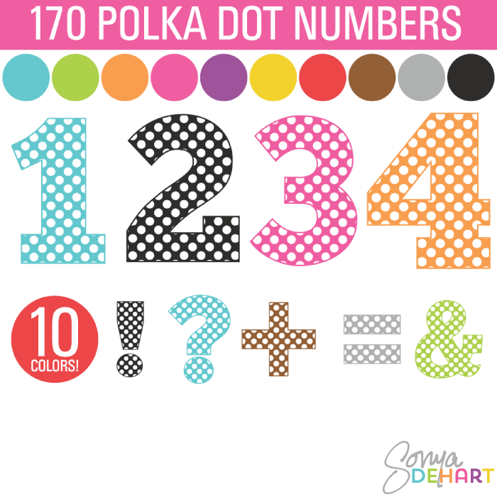Clip Art Polka Dot Numbers and Symbols