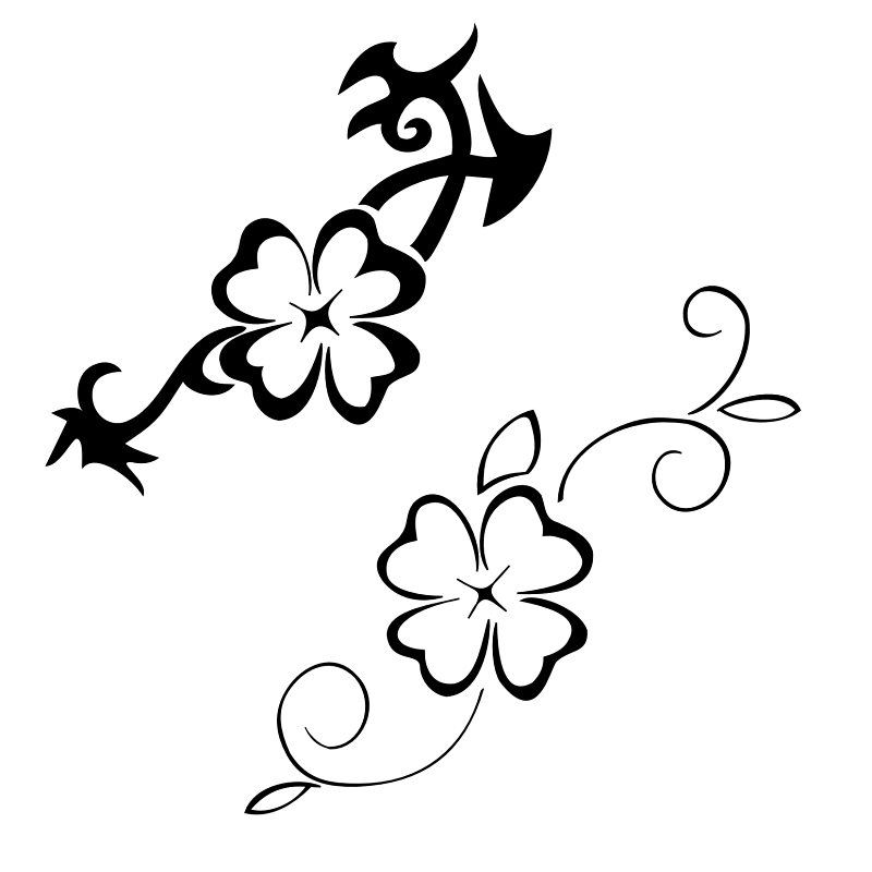 Black-White Four Leaf Clover Design for Tattoo Black and white 