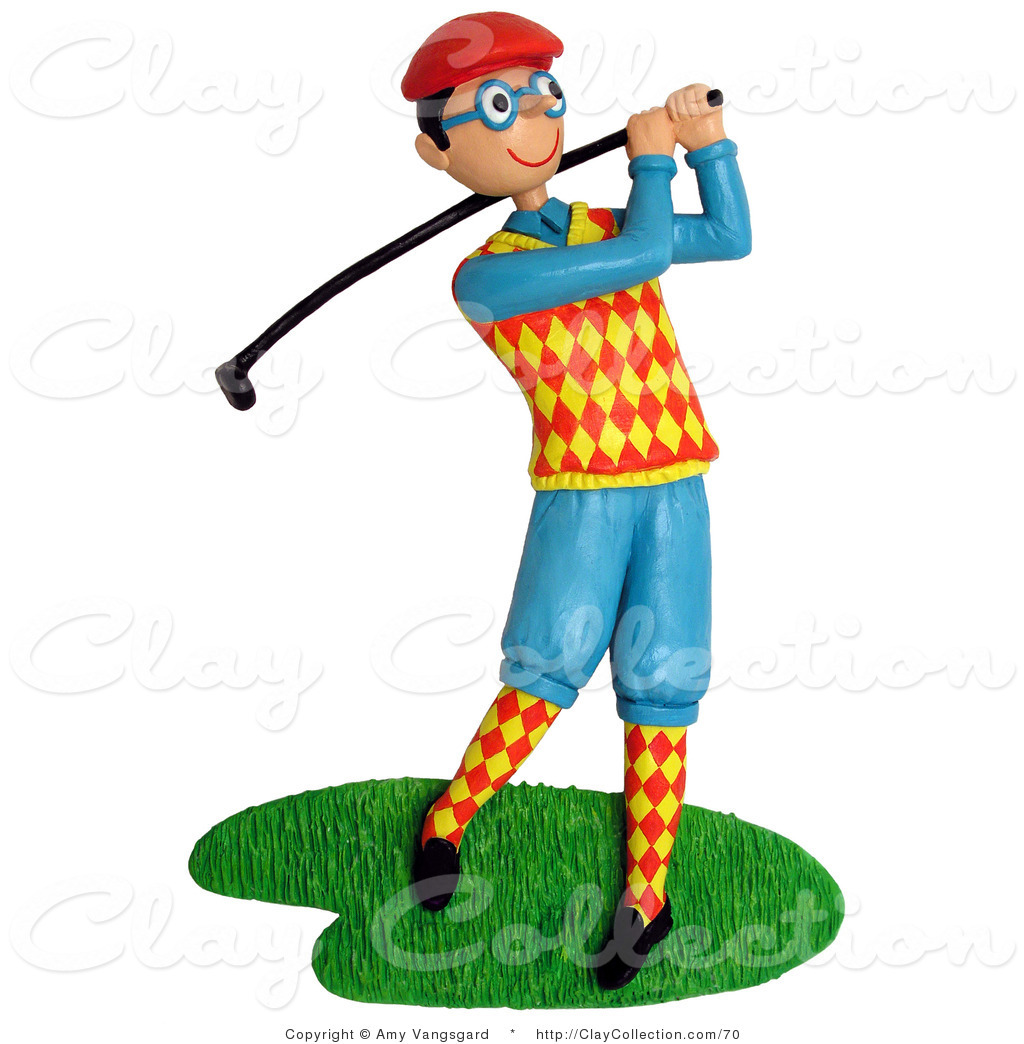 Clay Illustration of a 3d Golfer Smiling and Swinging His Club by 