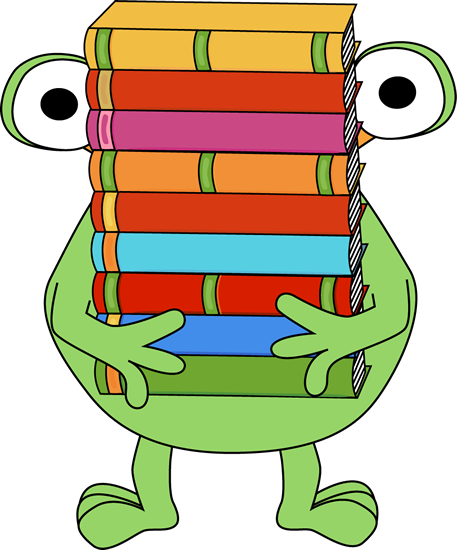 Monster Carrying a Stack of Books Clip Art - Monster Carrying a 