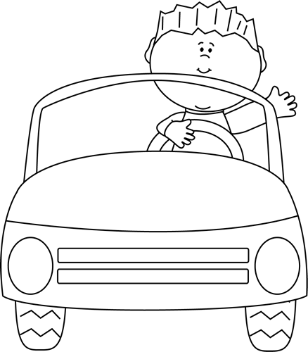 Black and White Boy Driving a Car Clip Art - Black and White Boy 