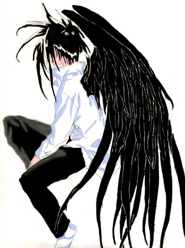 anime boy black angel wings - Clip Art Library