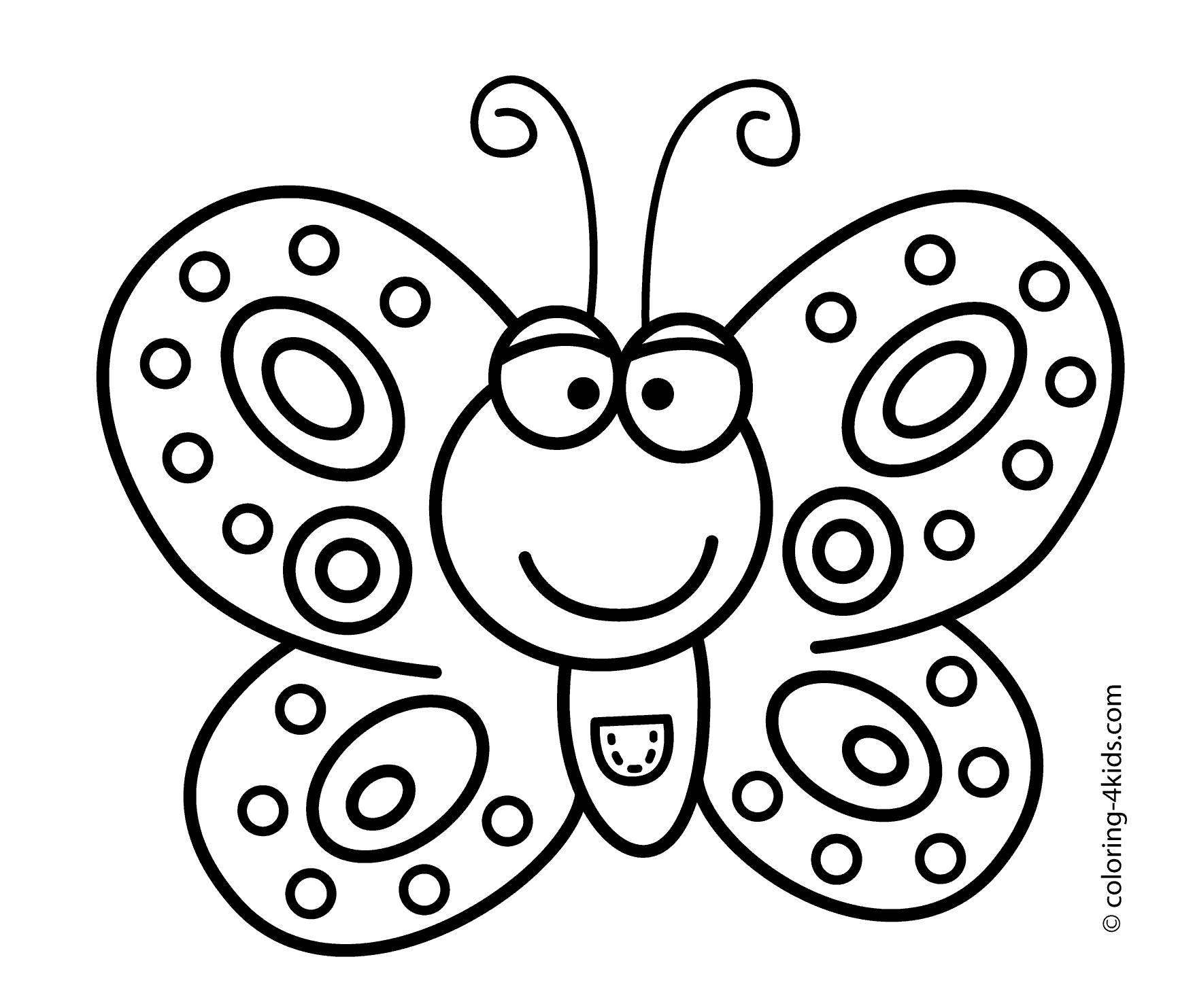 Smiling Butterfly Coloring Pages Kids Printable Free Clip Pic Simple