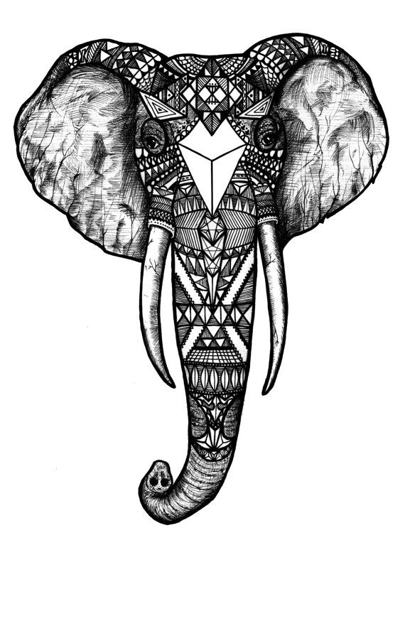 Pattern Elephant, Black and White, Black and White Digital Art 