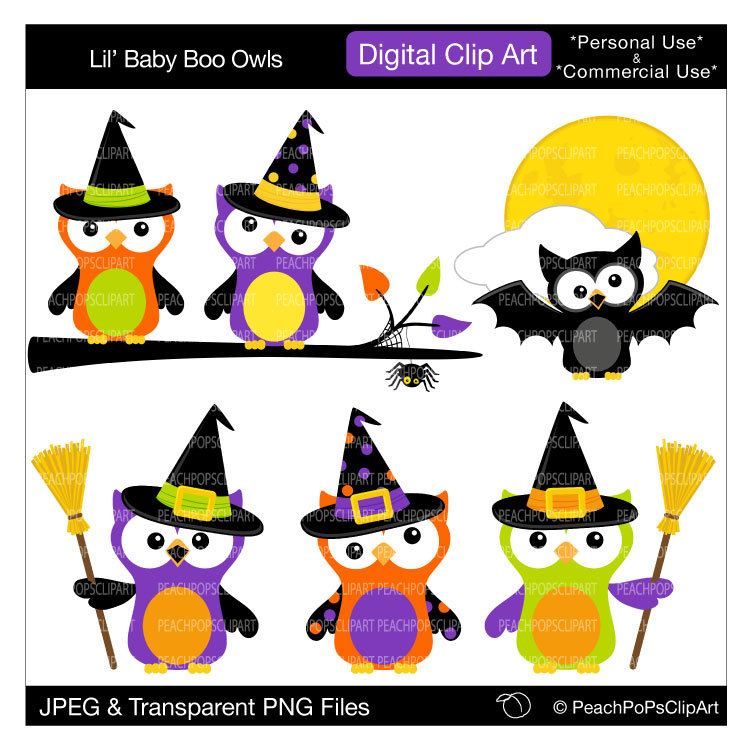 cute Halloween owl clip art digital clip art by peachpopsclipart
