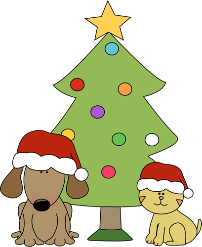 Christmas Dog and Cat in Front of Tree Clip Art - Christmas Dog 