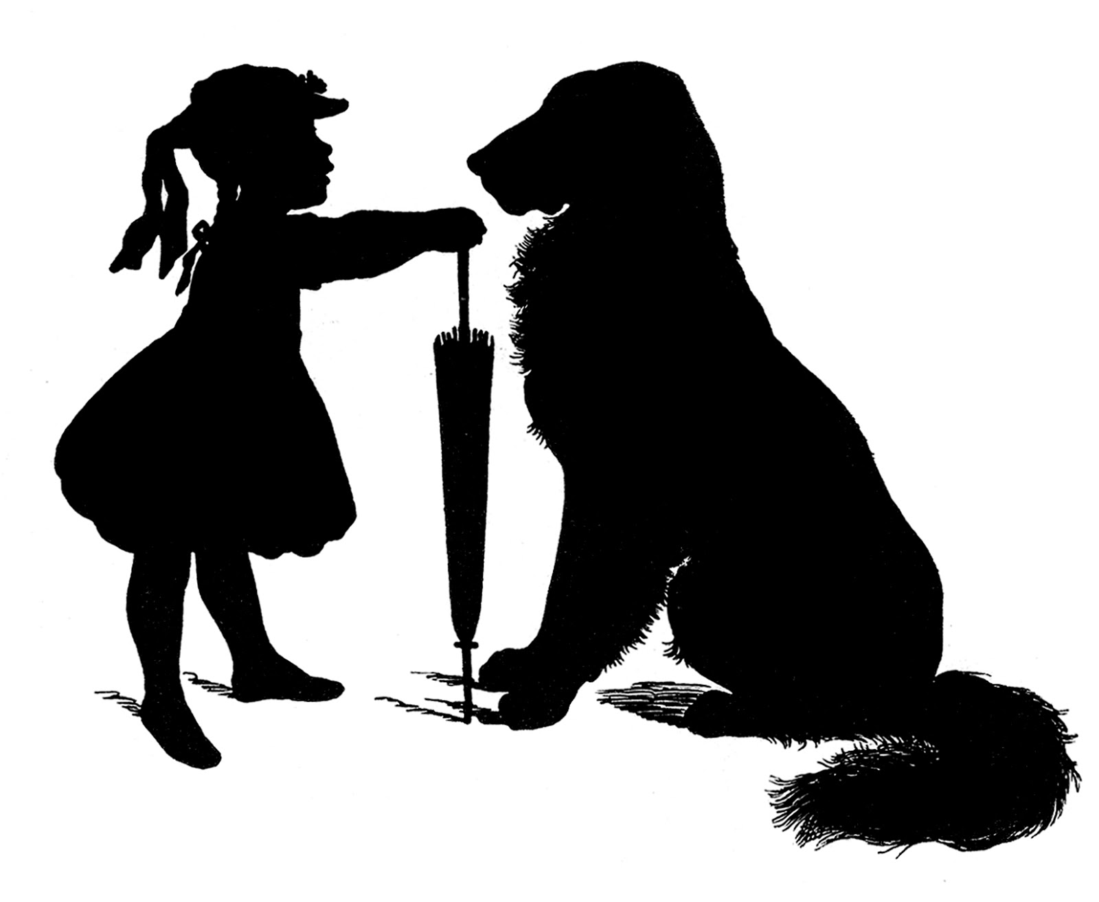 Free Vector Download - Silhouette - Girl with Dog - The Graphics Fairy