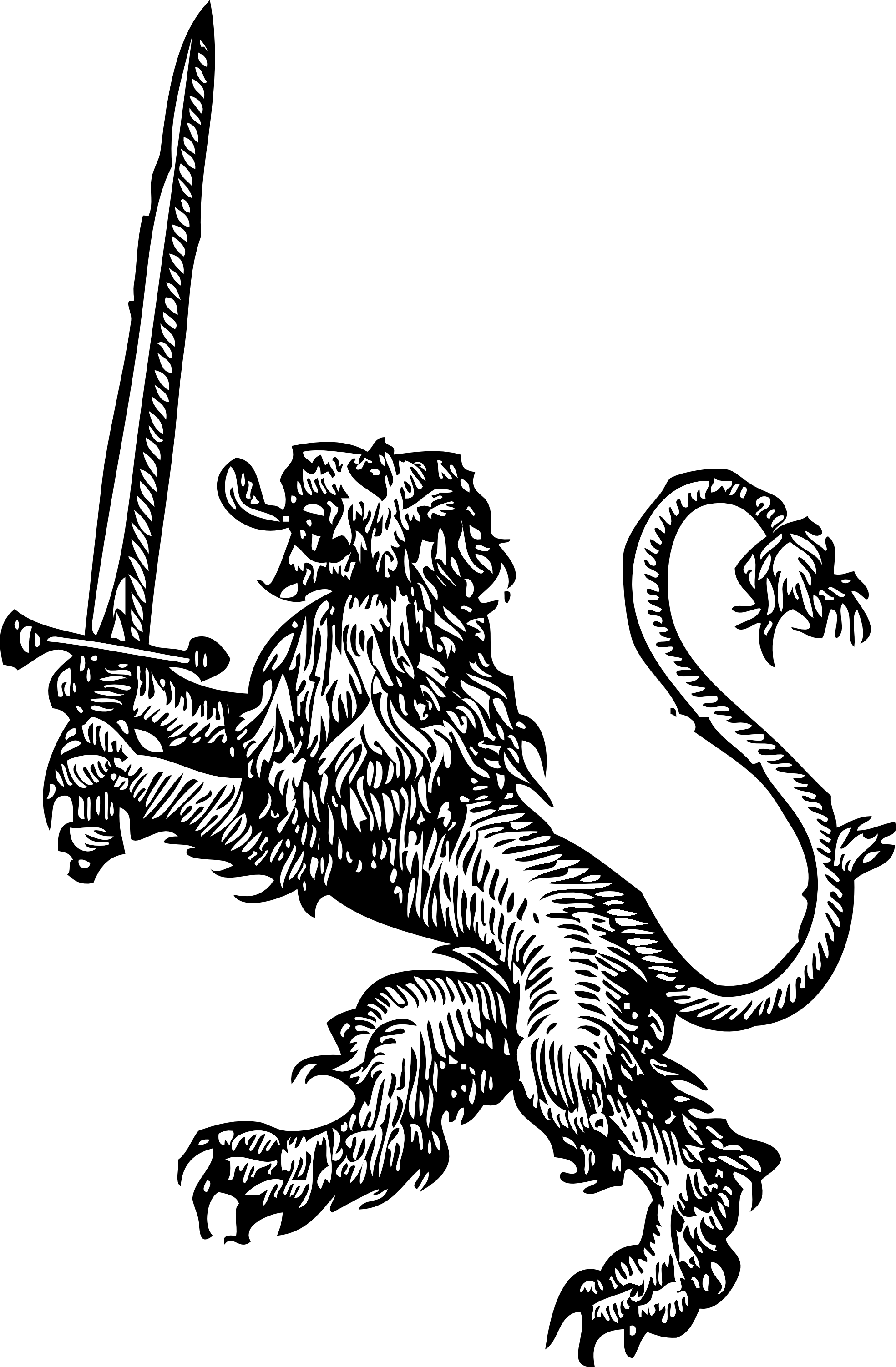lion with sword black white line art tatoo tattoo SVG - ClipArt 