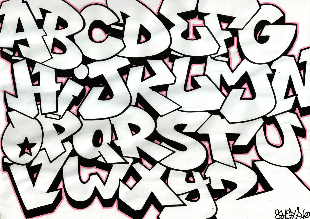 Graffiti alfabet - Graffiti alphabet sketches - Attention Chien M 