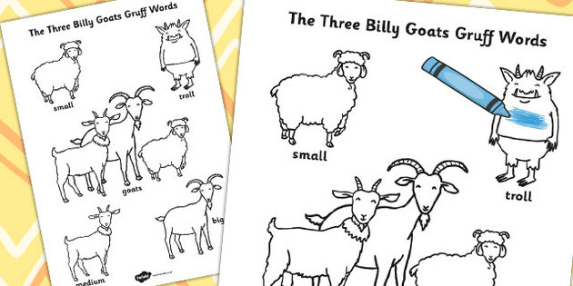 The Three Billy Goats Gruff Words Colouring Sheet - colouring