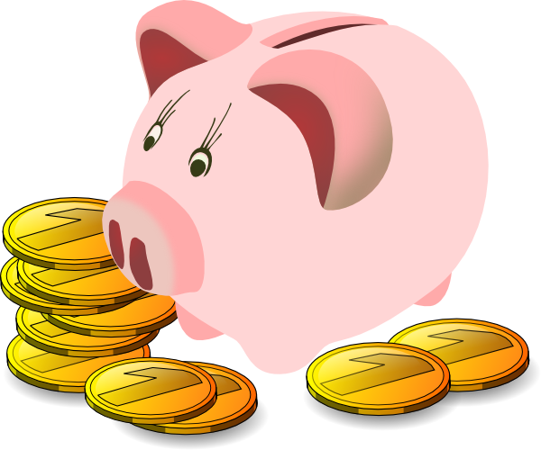 Piggy Bank With Coins clip art - vector clip art online, royalty 