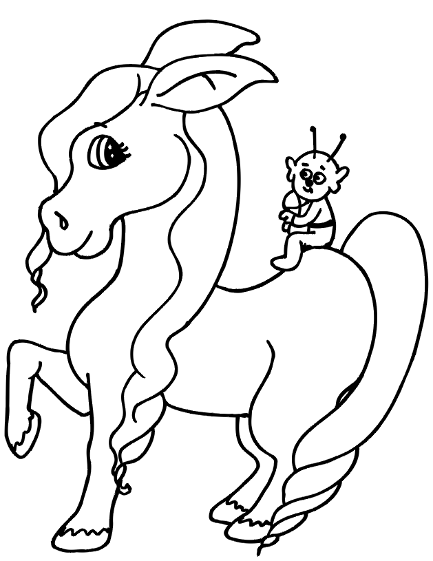 Alien Coloring Page | A Tiny Alien on a Horse