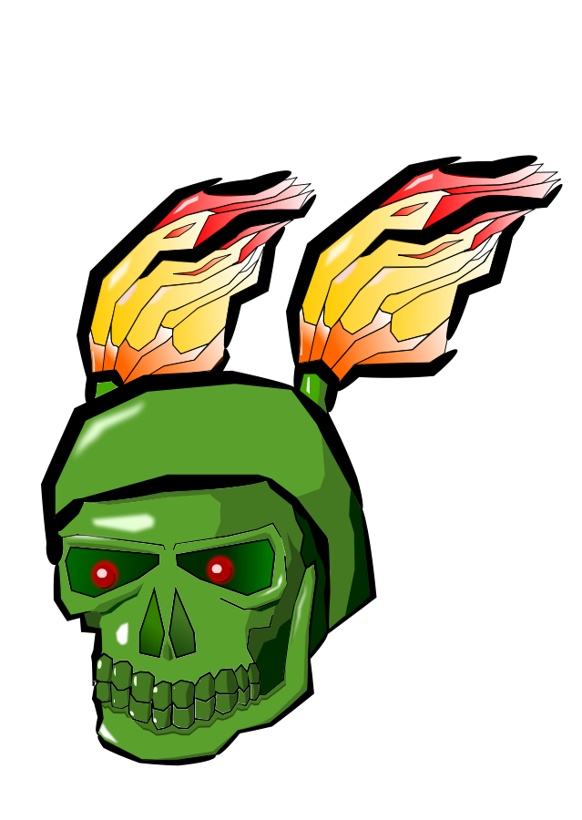 Green Skull with Flames Clipart, vector clip art online, royalty 