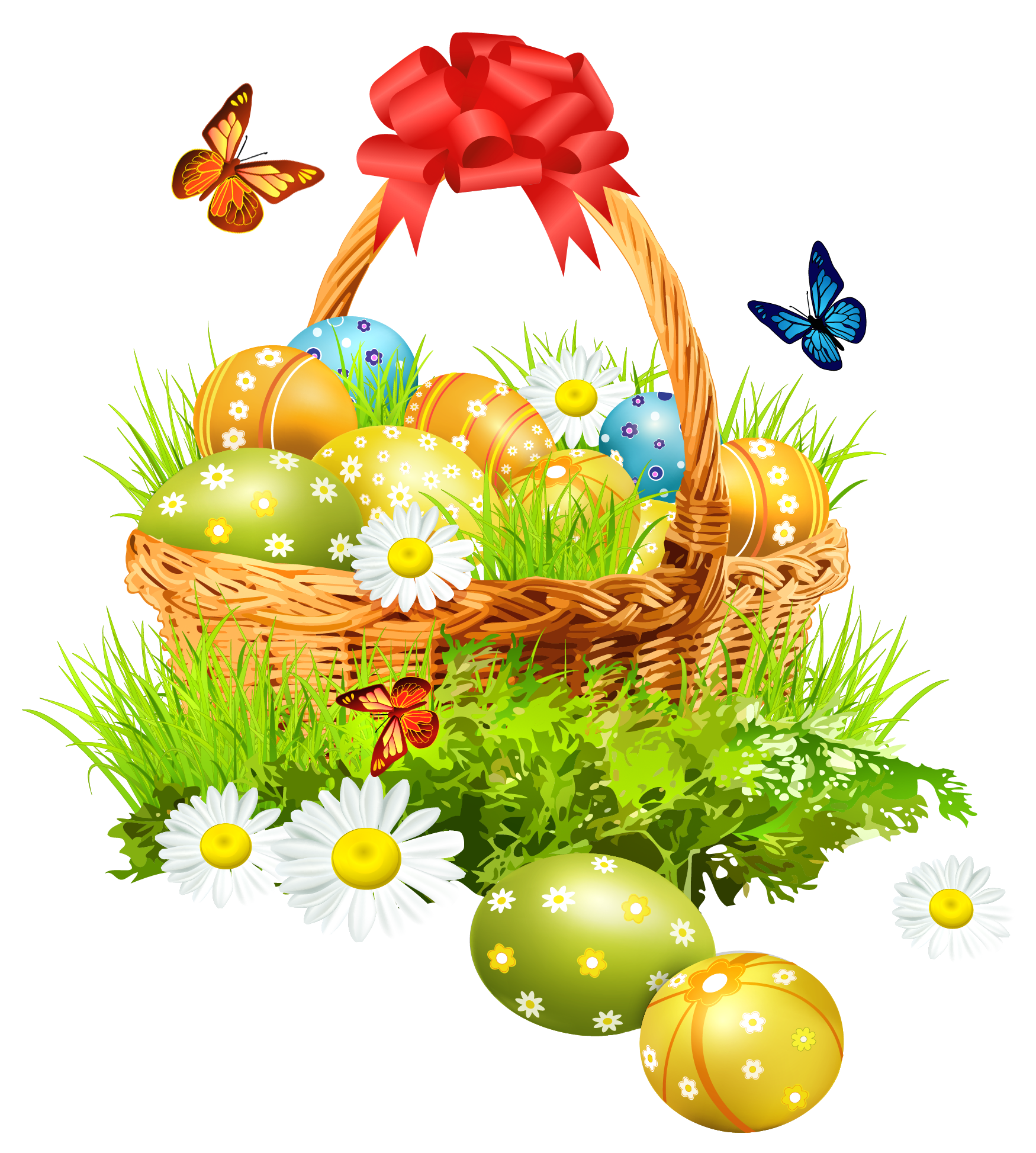 Easter Basket with Eggsand Butterflies PNG Clipart Picture