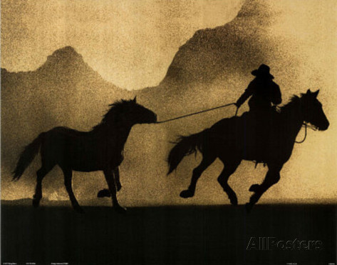 Cowboy and Horse Silhouette Art Print Poster Photo