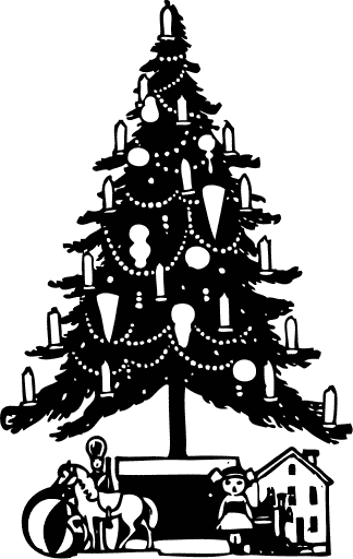 vintage christmas tree clip art black and white