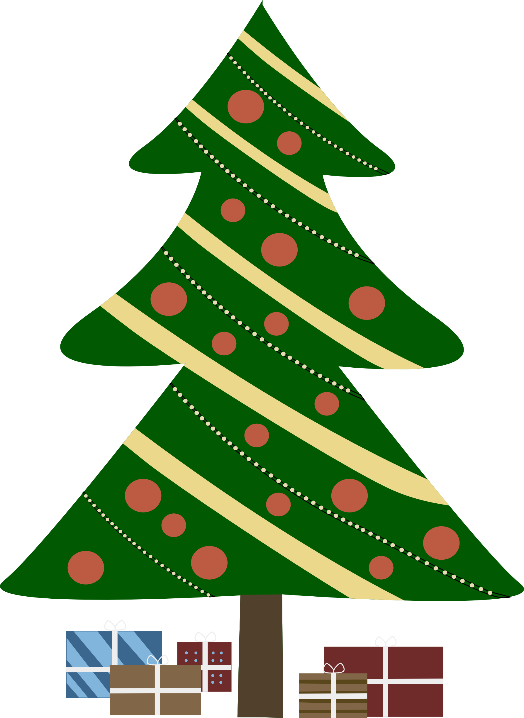 cartoon christmas tree with presents underneath - Clip Art Library