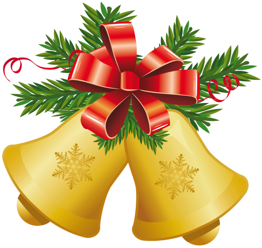 Transparent Christmas Yellow Bells with Red Bow PNG Clipart