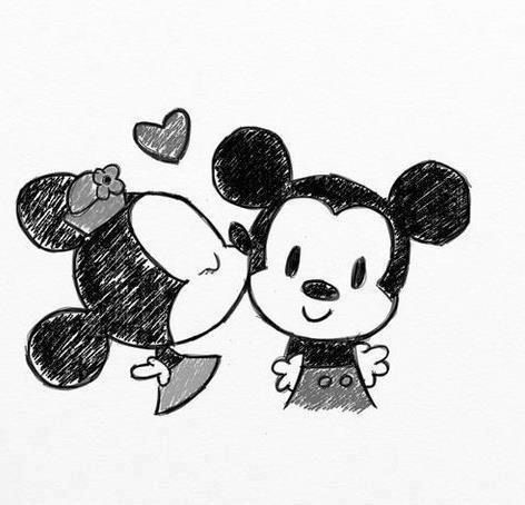 mickey mouse and minnie mouse drawings in pencil