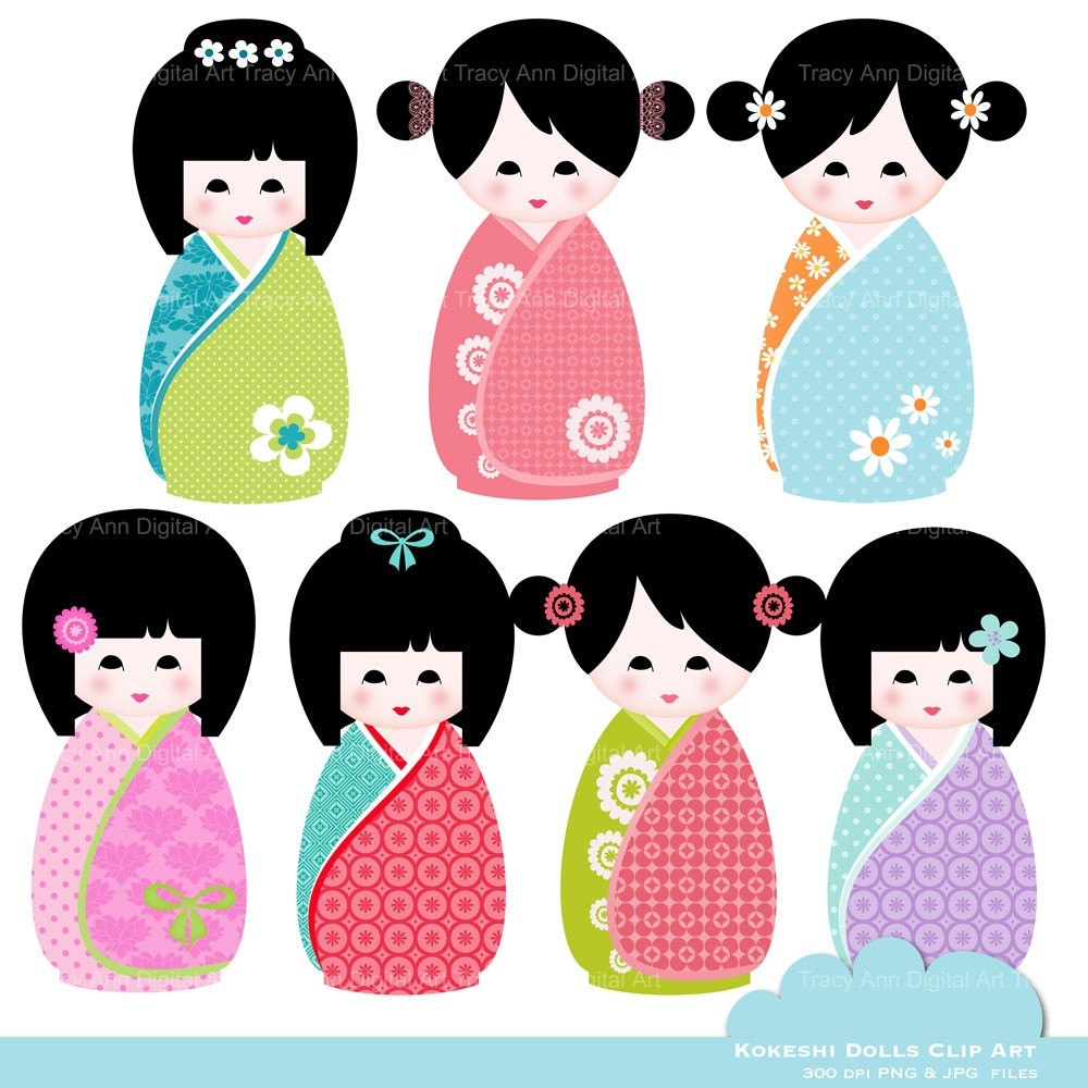 Items similar to Printable Kawaii Kokeshi dolls stickers labels (1 